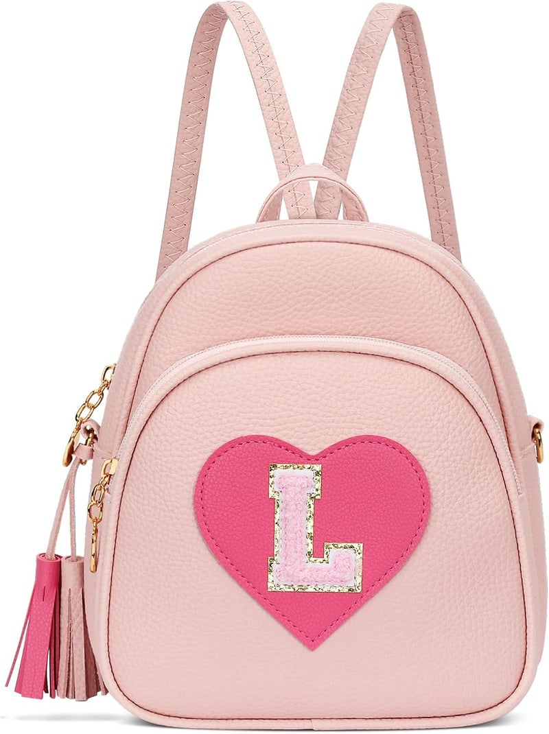 CLOUDWINGS Girls Initial Mini Backpack Gifts for Kid Toddler Little Girl Teen Small Cute Heart Backpack Purse Preschool Kindergarten Bookbag，Pink-L - Image 1